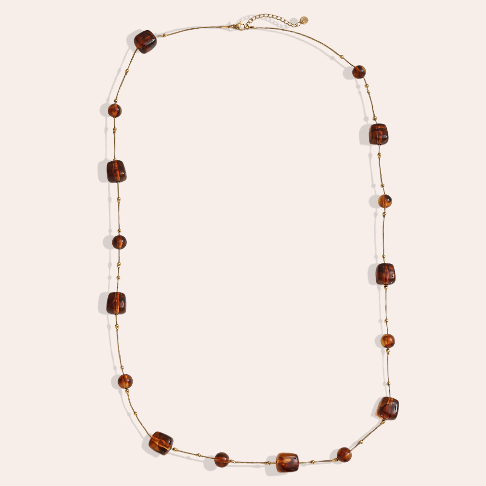 Stainless steel necklace 90cm resin cubes and beads