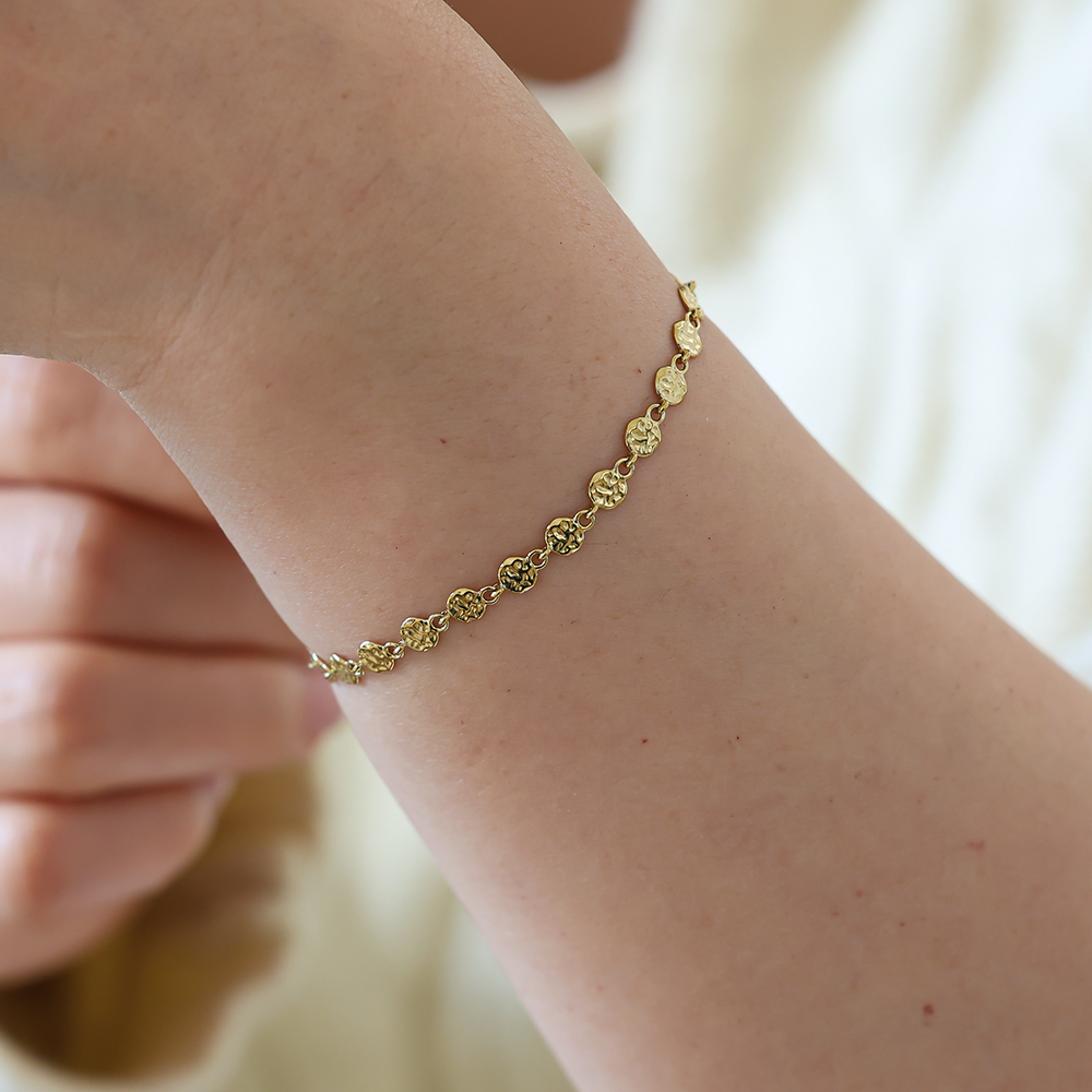 Stainless steel bracelet 17cm irregular small disc