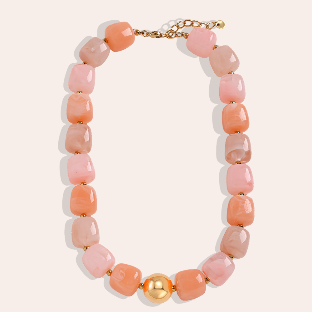Stainless steel necklace 43cm Adjustable resin square round shape