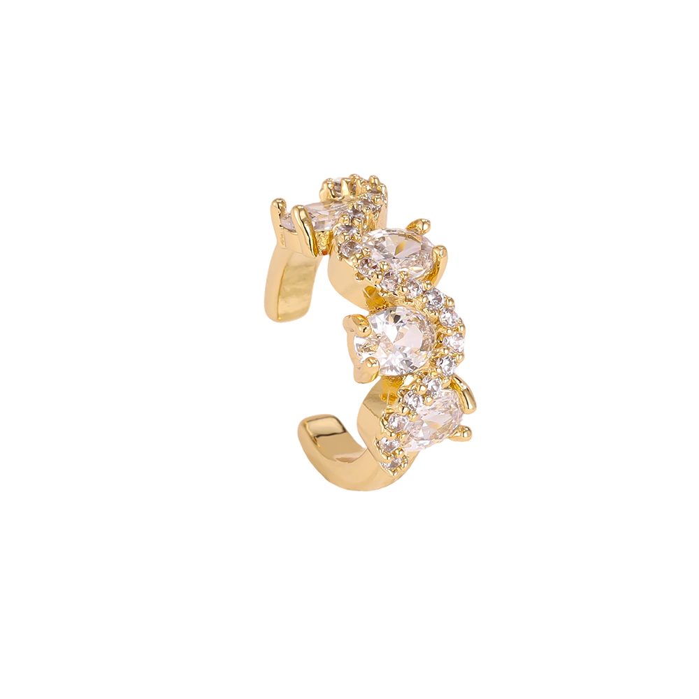 Gold-plated ear cuffs, 15mm, with lots of oval-shaped cubic zirconia