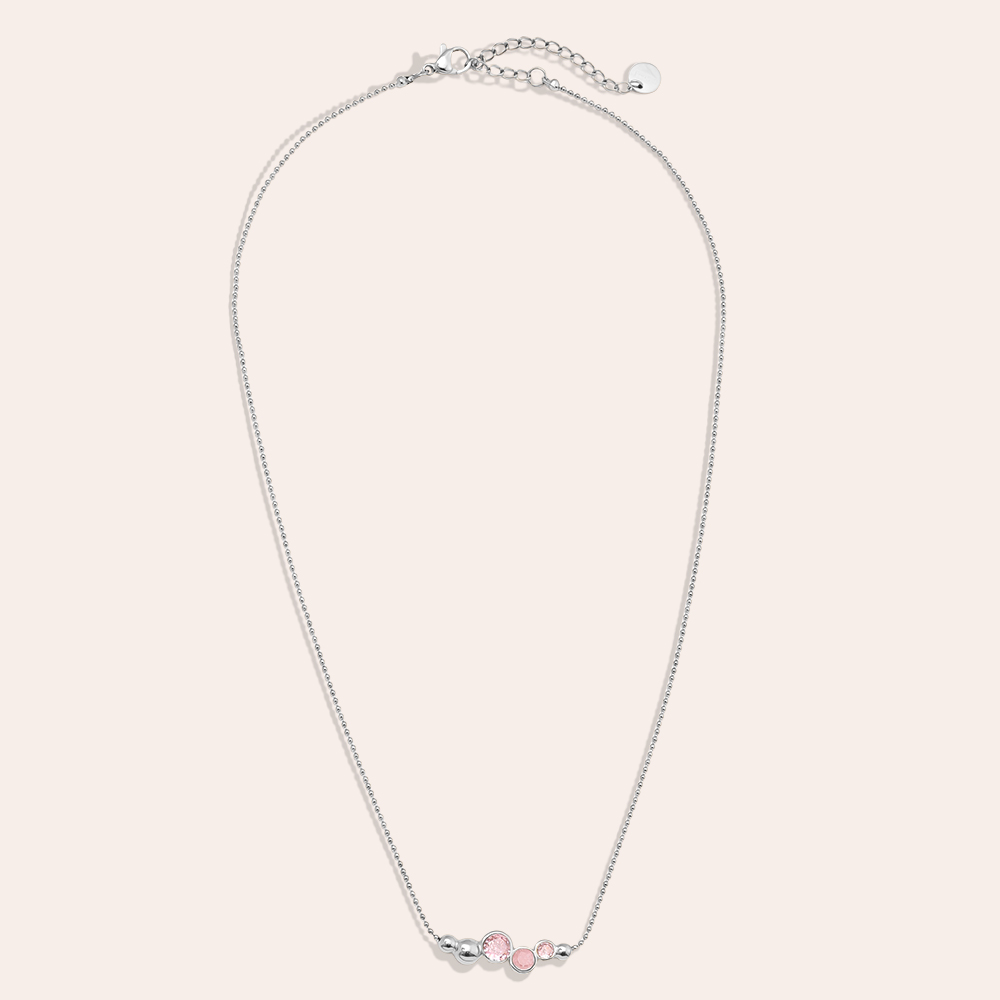 Stainless steel necklace 40cm Pink Round Diamond
