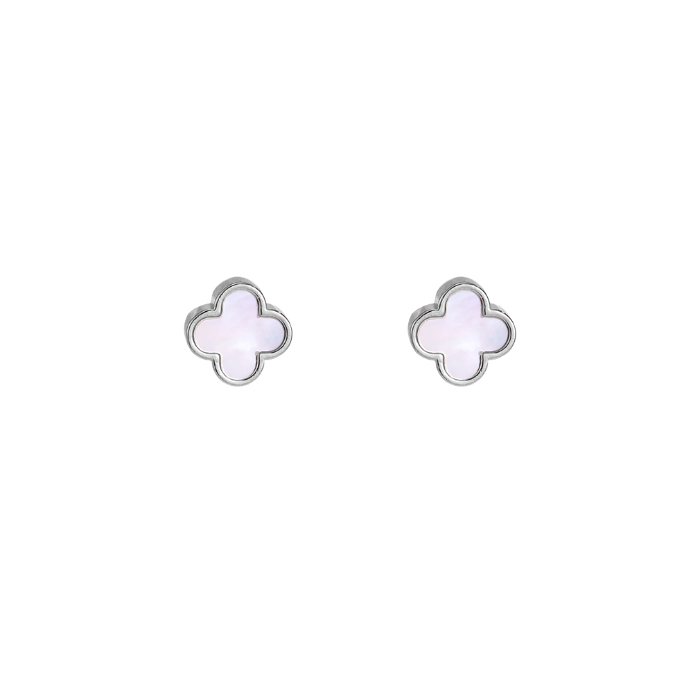 Stainless steel earrings, 7mm, shell-shaped cloverleaf  