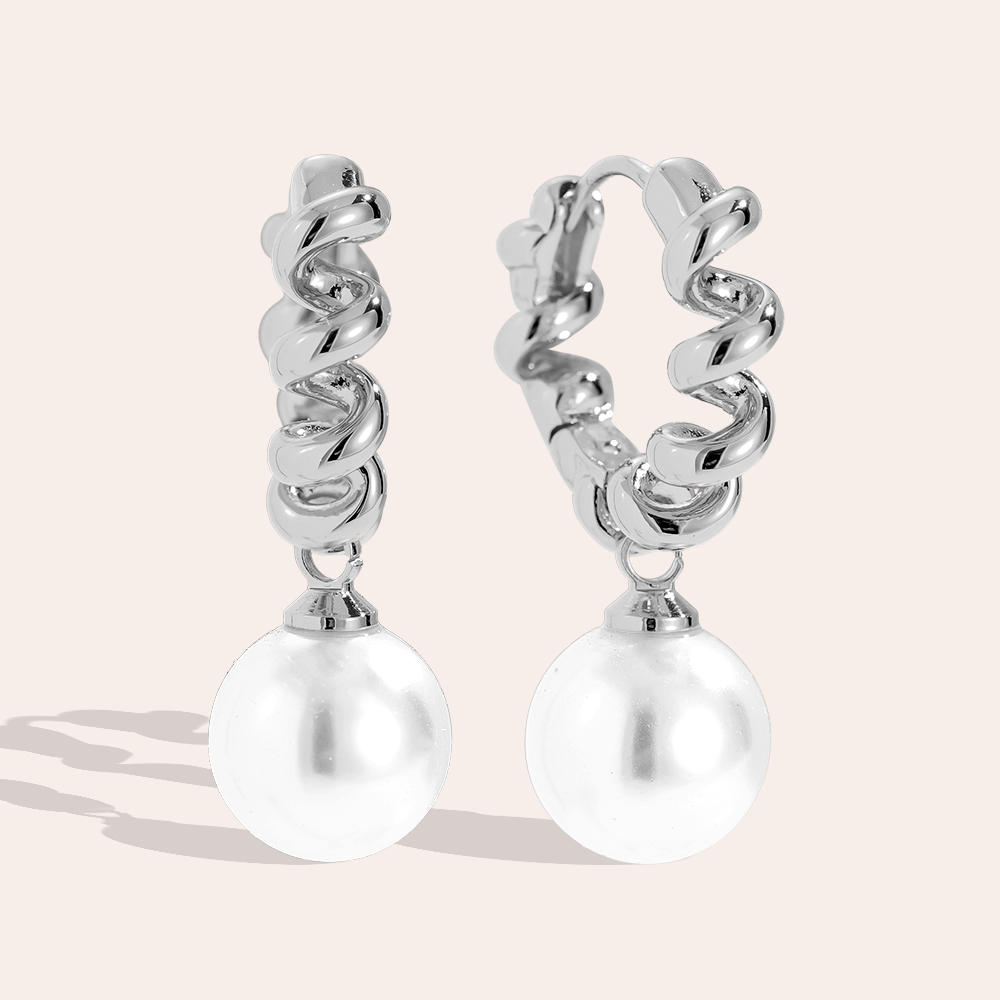 Gold-plated earrings 2.9cm Nice Twist Hoop With Pearl