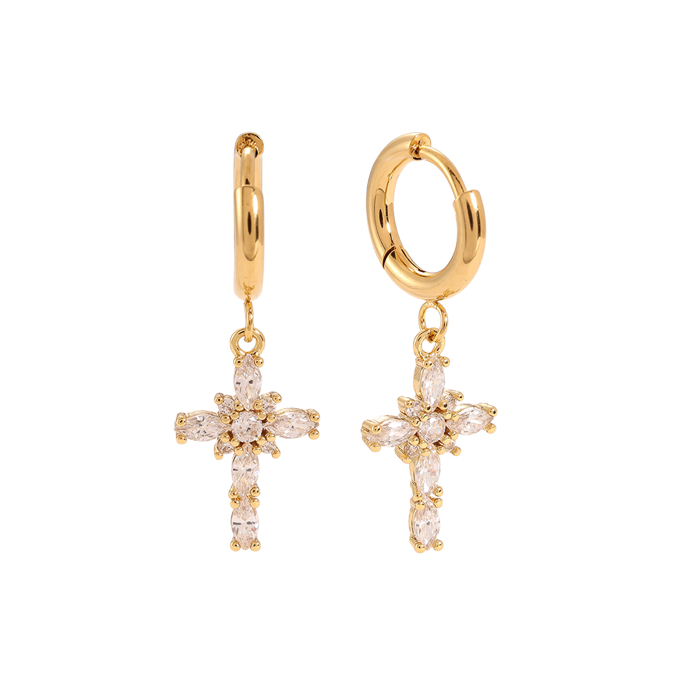 Oval Diamonds Big Cross stainless steel earrings      