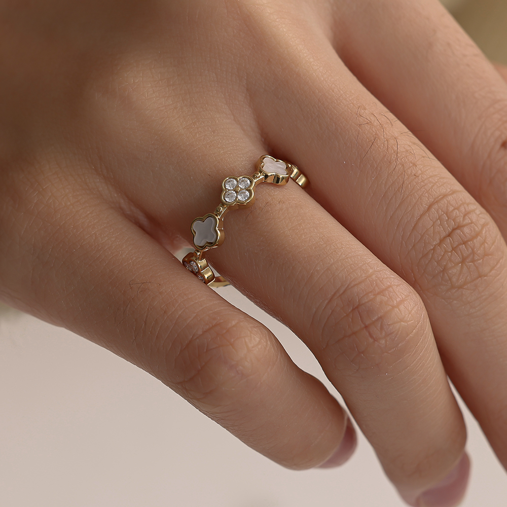 Stainless steel ring Diamond Lucky Flower And Shell Flower