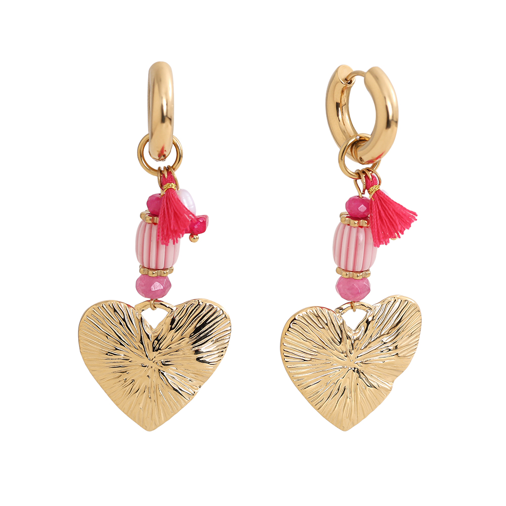 Stainless steel earrings 60*25mm ceramic heart