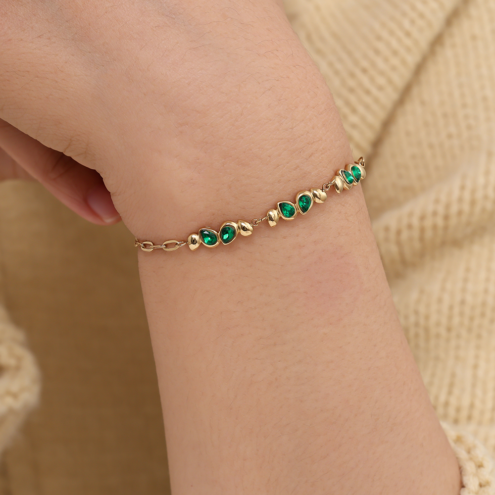 Stainless steel bracelet 17cm Nice Green Diamond