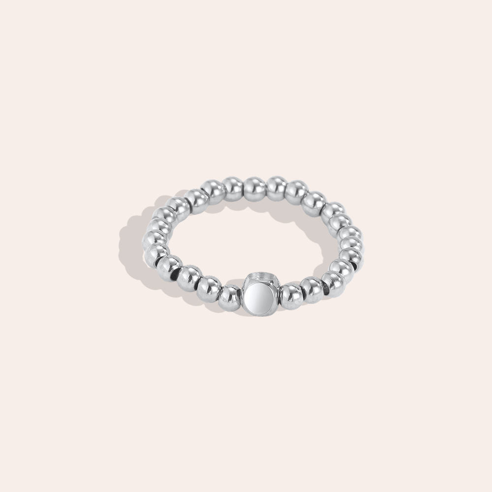 Stainless Steel Ring with Adjustable Elastic Round Beads