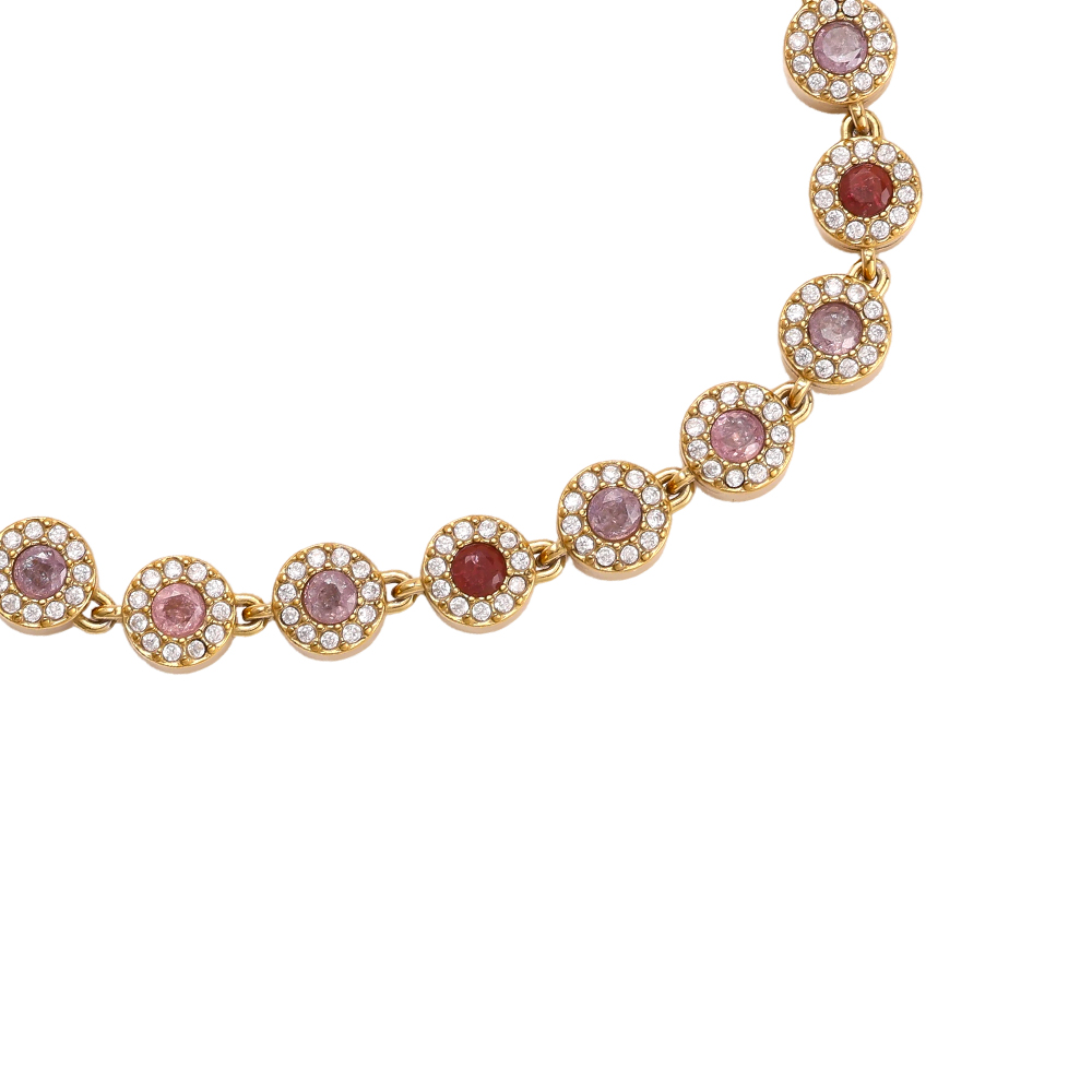 Stainless steel bracelet, 17 cm, in shades of pink, with round, sparkling zirconia stones     