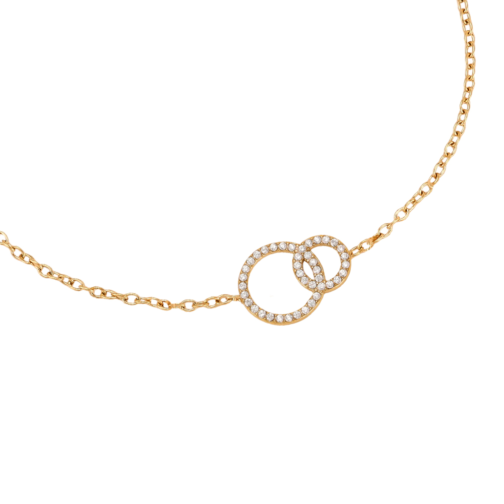 Stainless steel bracelet, 17 cm, with two zirconia rings
