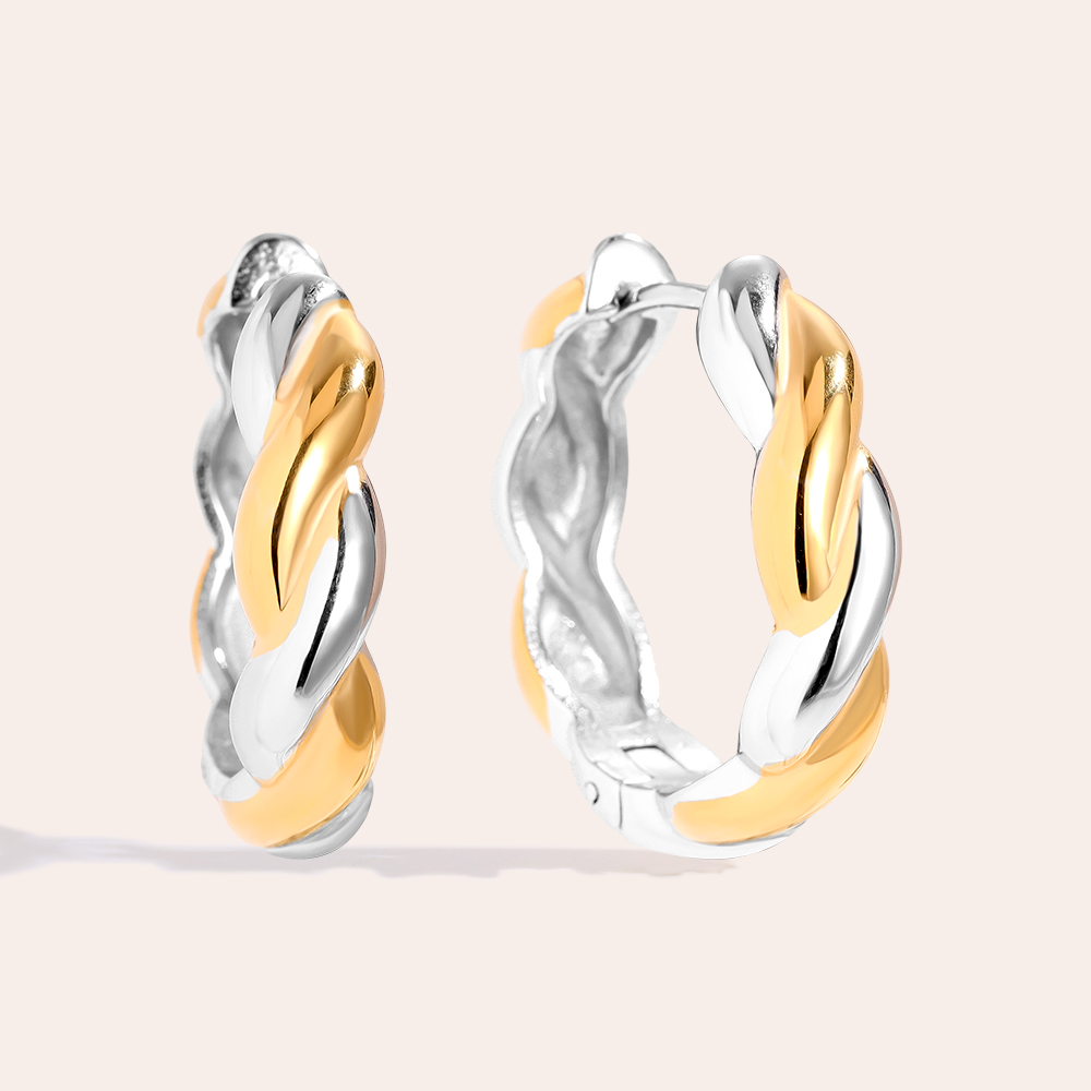 Stainless Steel Earrings 2.7cm Gold And Silver Twist Hoop