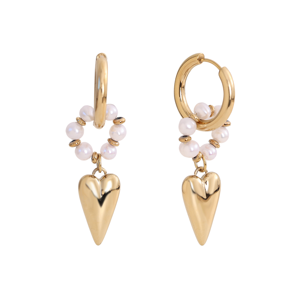 Stainless steel earrings 47*20mm heart freshwater pearls