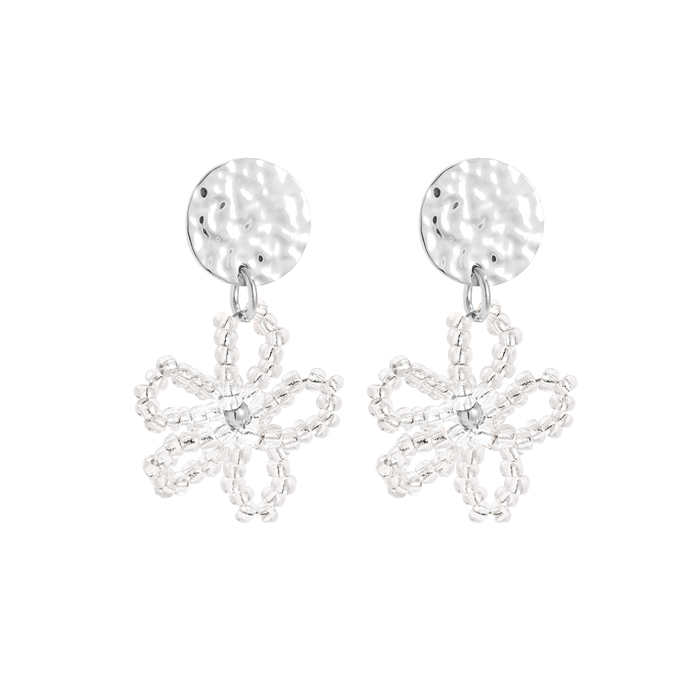 Stainless steel earrings 3cm flower made of small beads