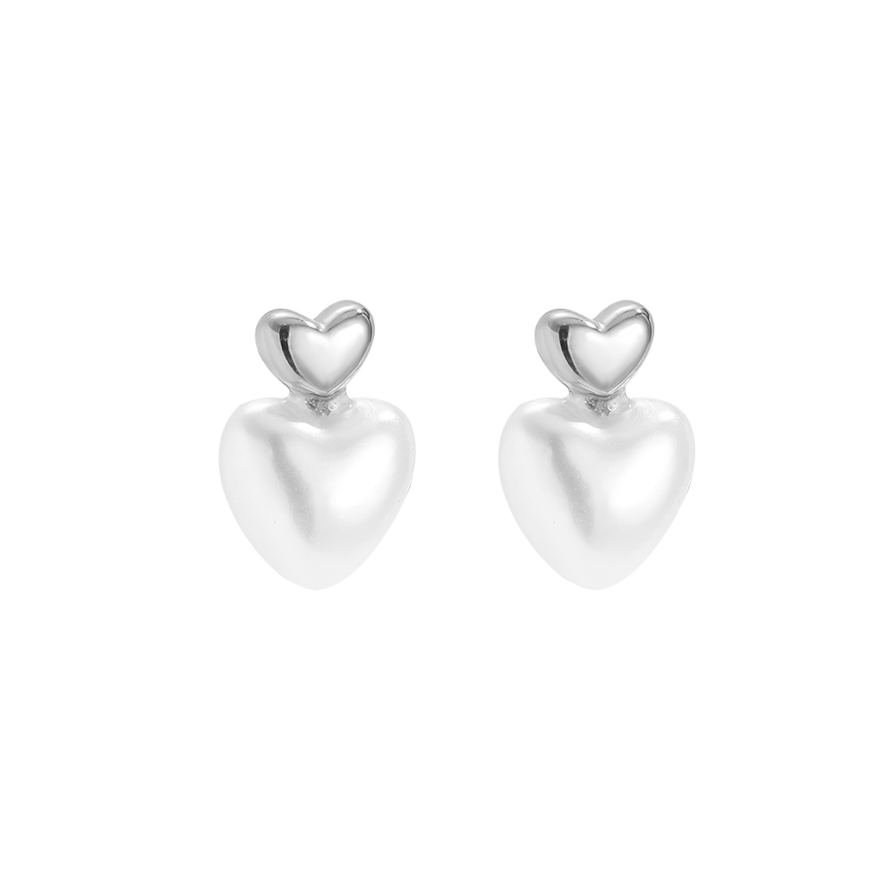Stainless steel earrings 1cm Pearly Heart