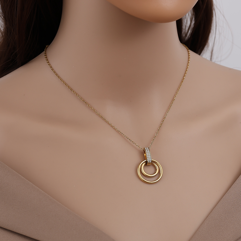 Stainless steel necklace 60cm Cycle And Diamond Lock