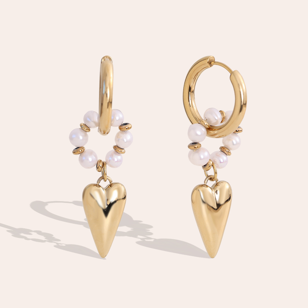Stainless steel earrings 47*20mm heart freshwater pearls