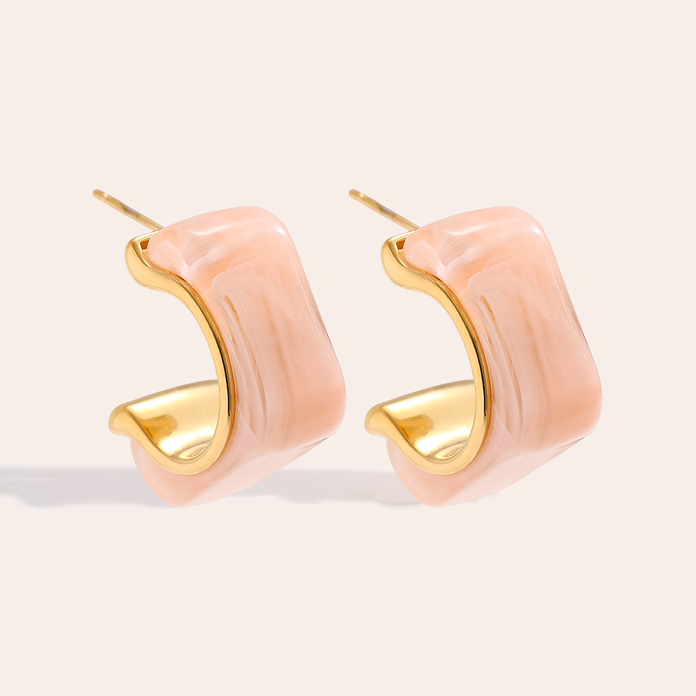 Stainless steel earrings 25mm Cube Half Hoop Resin