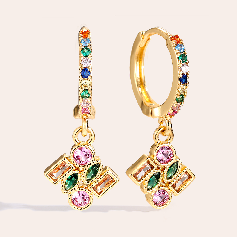 Gold-plated earrings 2.5cm Combined Cubes Diamond