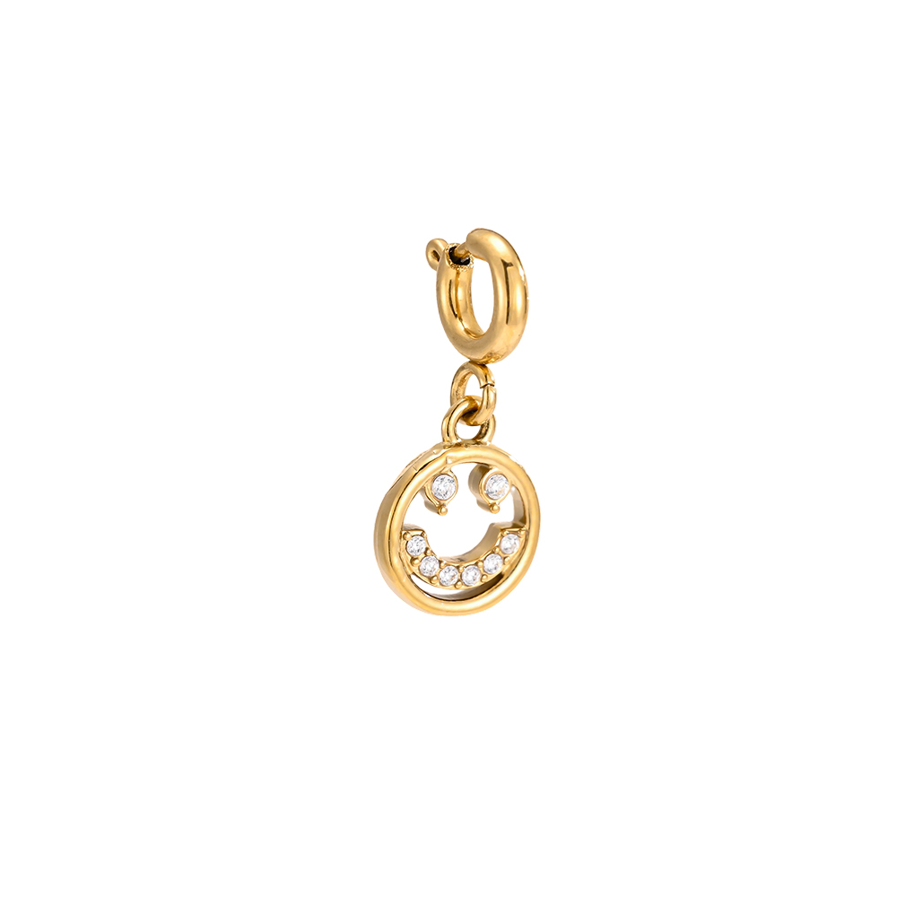 18mm stainless steel pendant: smiley face with cubic zirconia and spring clasp