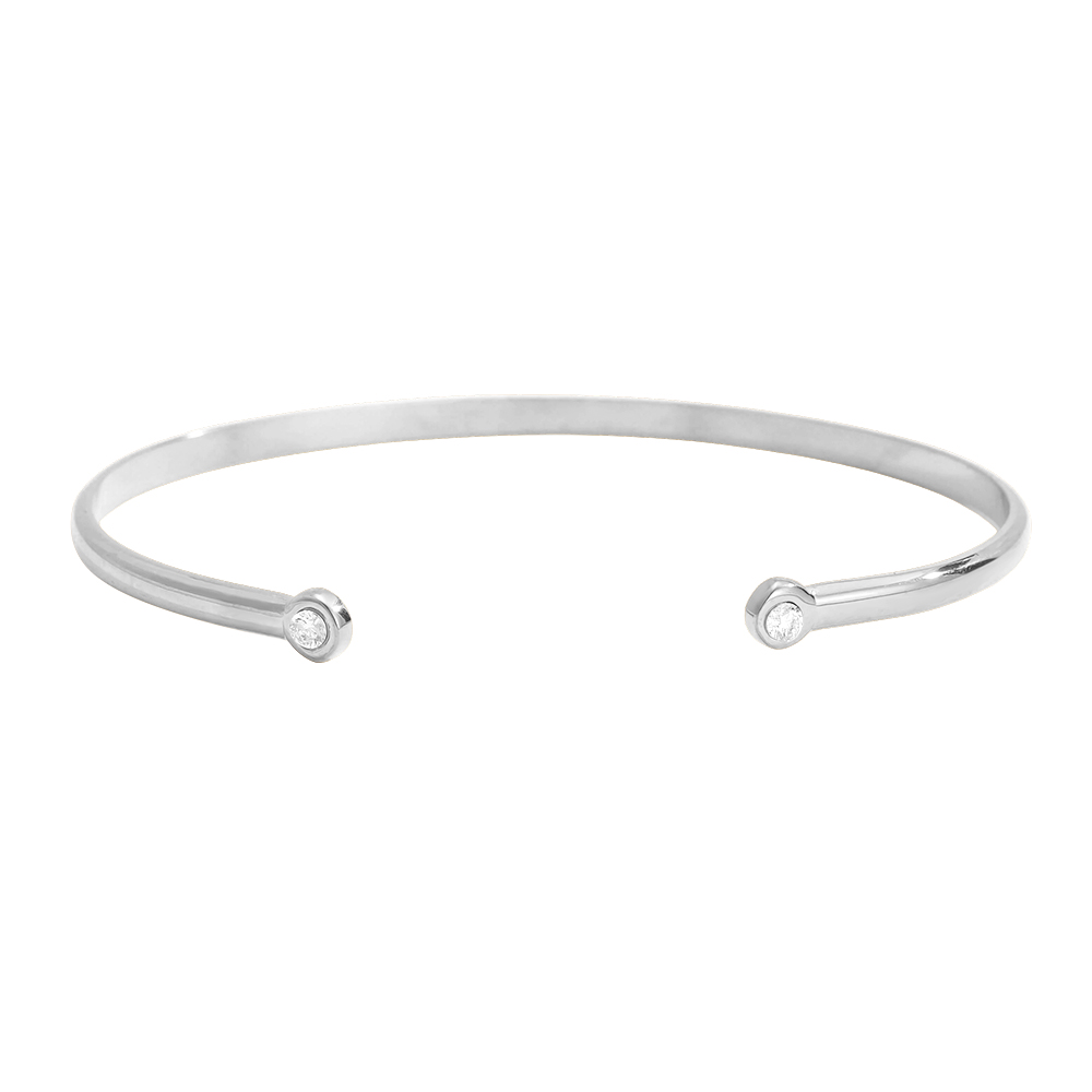 Stainless steel bangle, adjustable, with two plain cubic zirconia stones