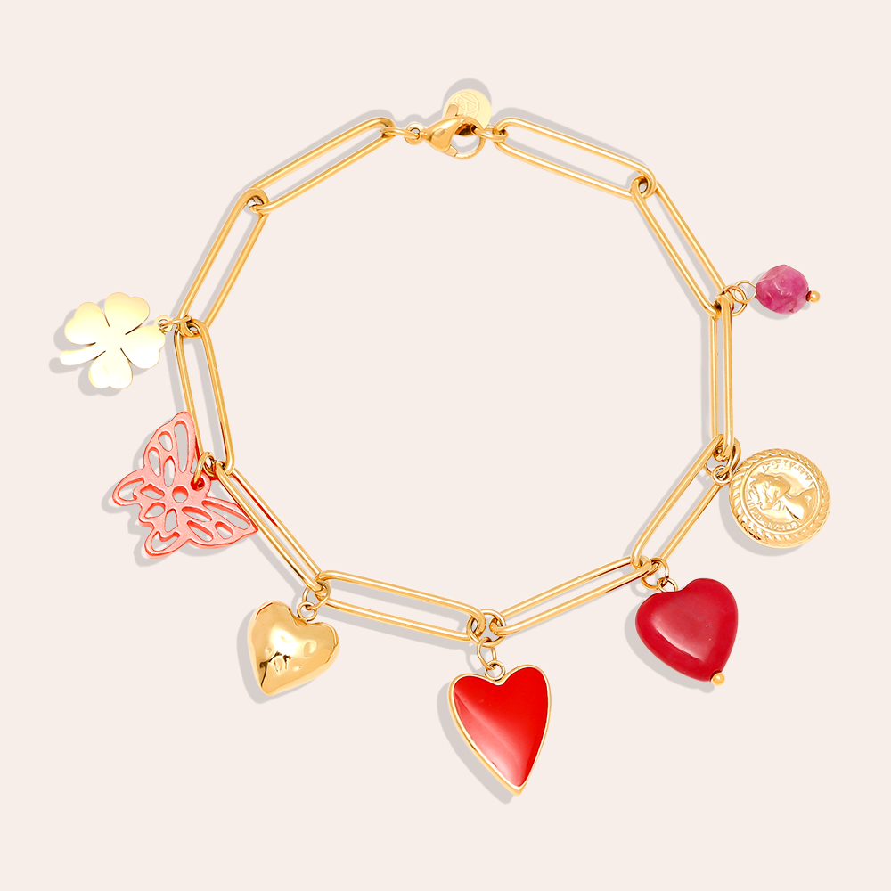 Stainless steel bracelet 21cm Red Charms