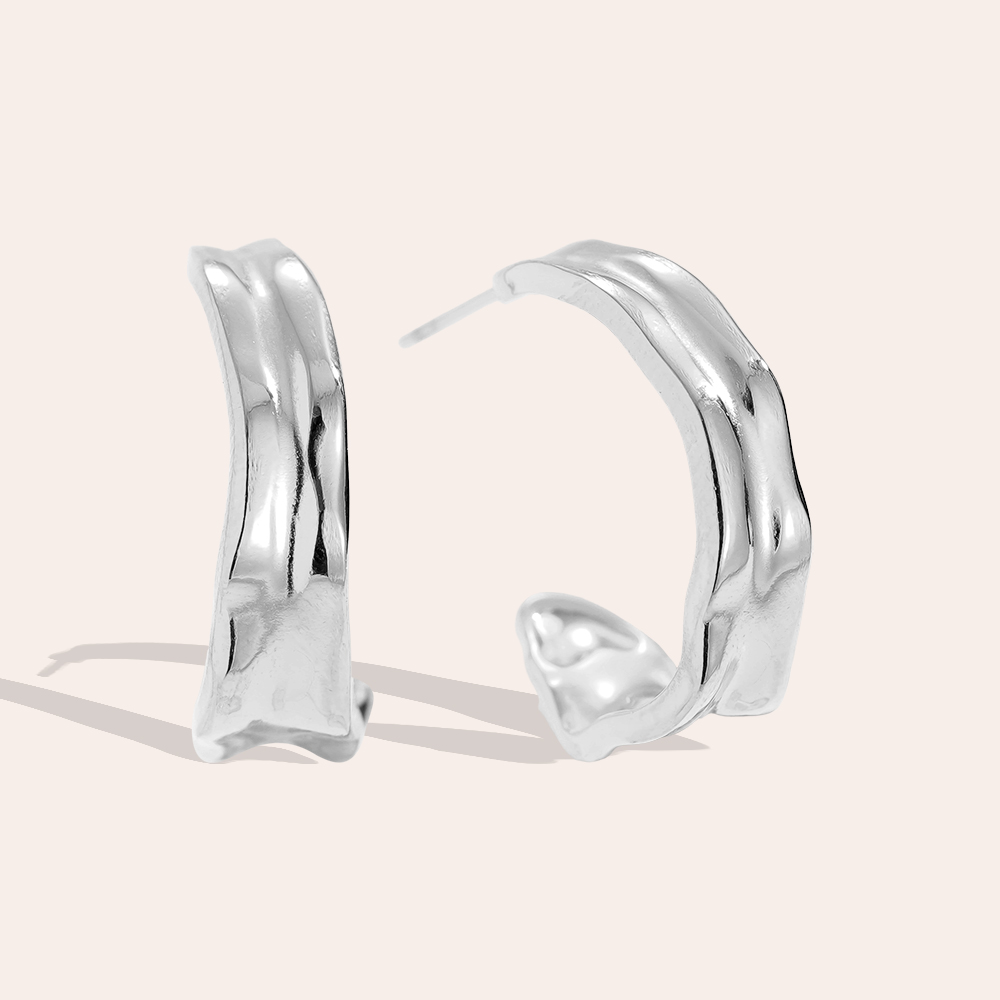 Stainless steel earrings 25mm textured