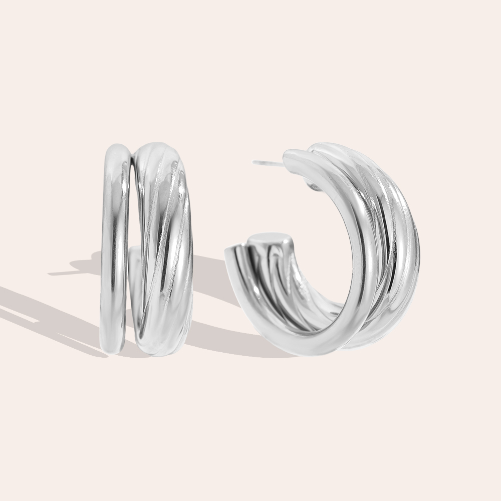 Stainless steel earrings 2cm Two Layer Half Hoop