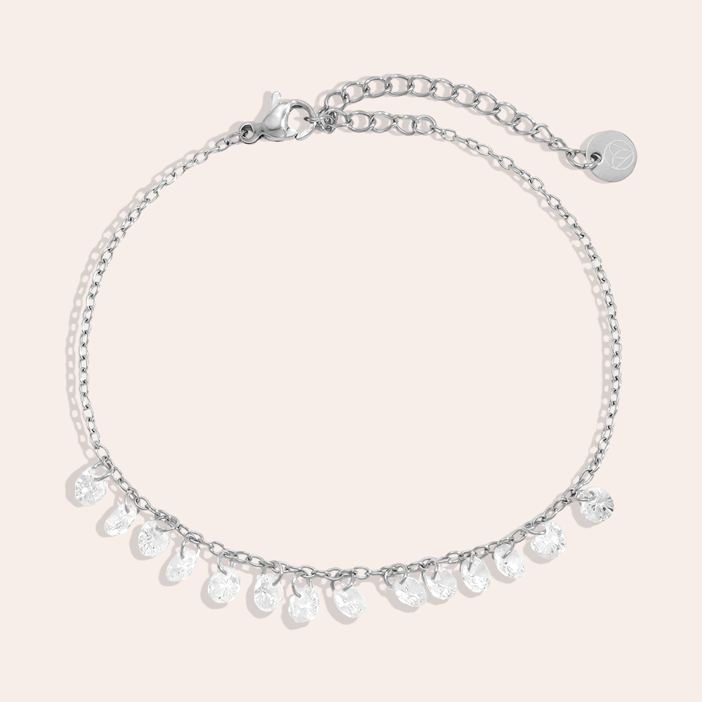Stainless steel bracelet 17cm many round zirconia  