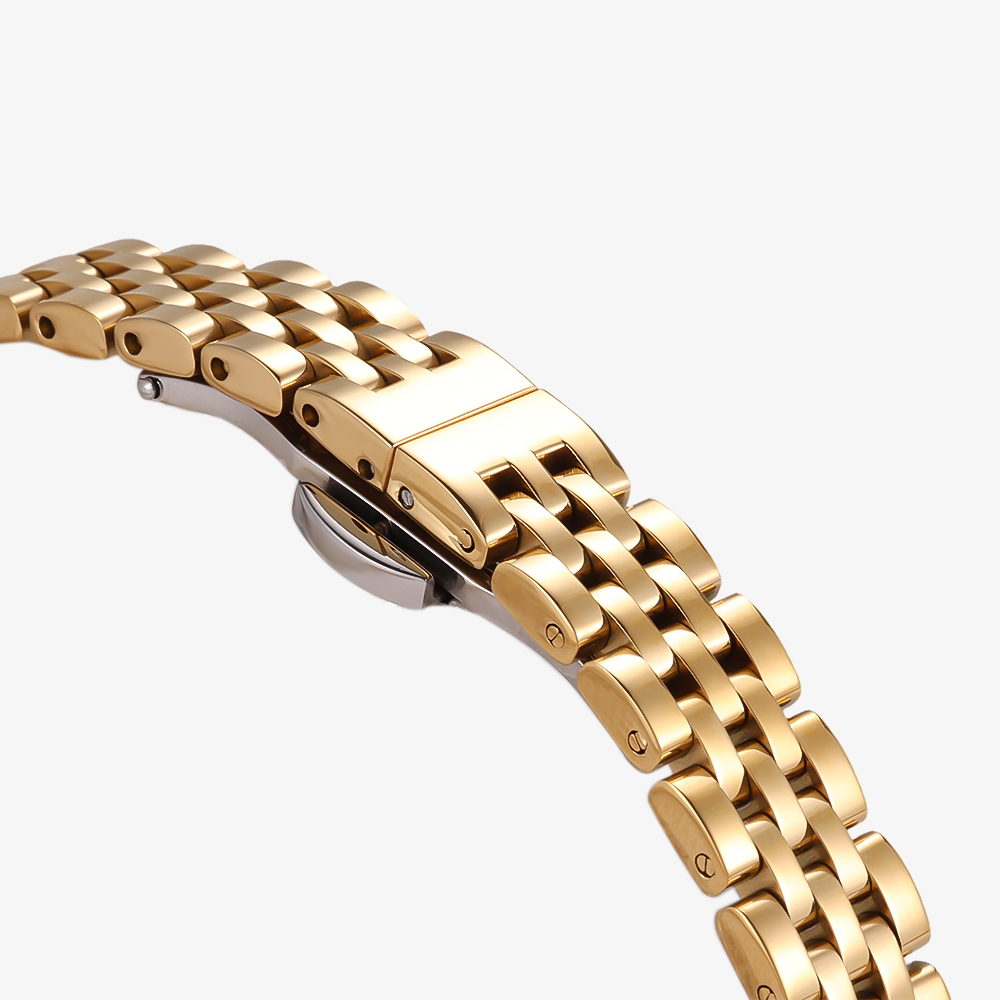 Round stainless steel watch with mother-of-pearl dial