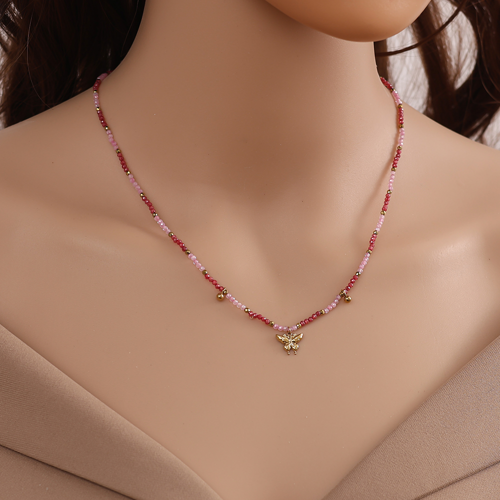 Stainless steel necklace 40cm crystal necklace with butterfly