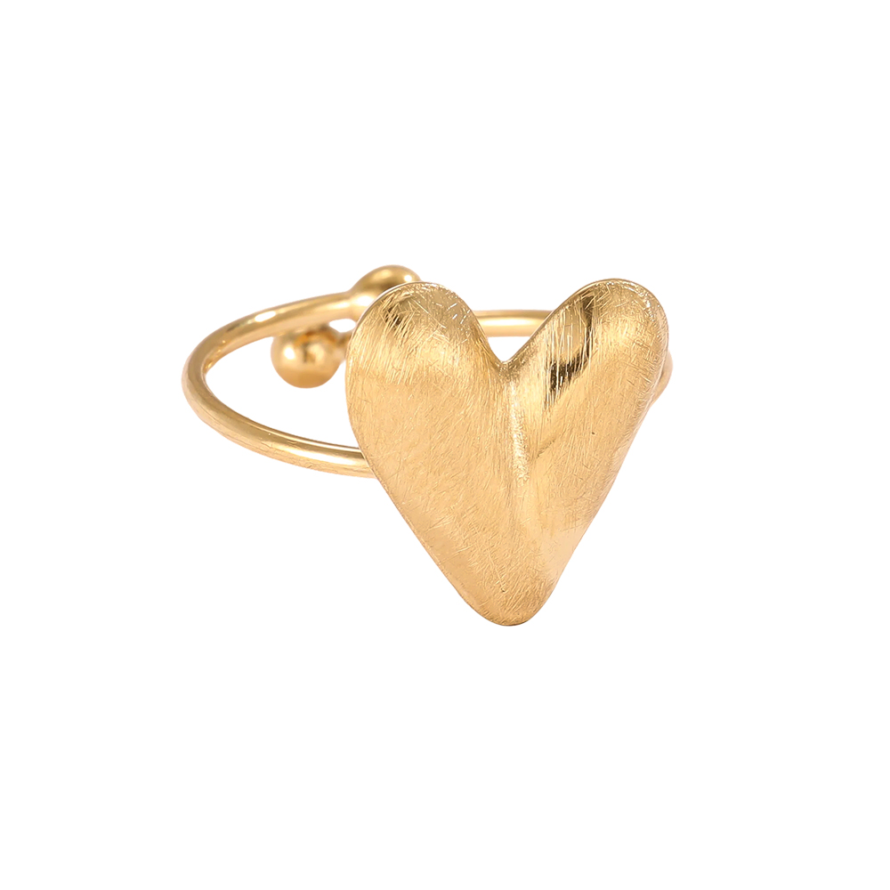 Stainless steel ring with adjustable matt heart