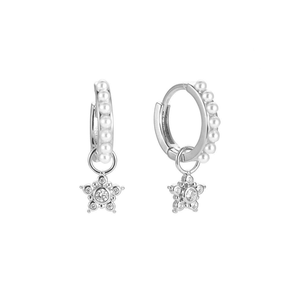 Gold-plated Pointed Star &amp; Pearl Hoop earrings