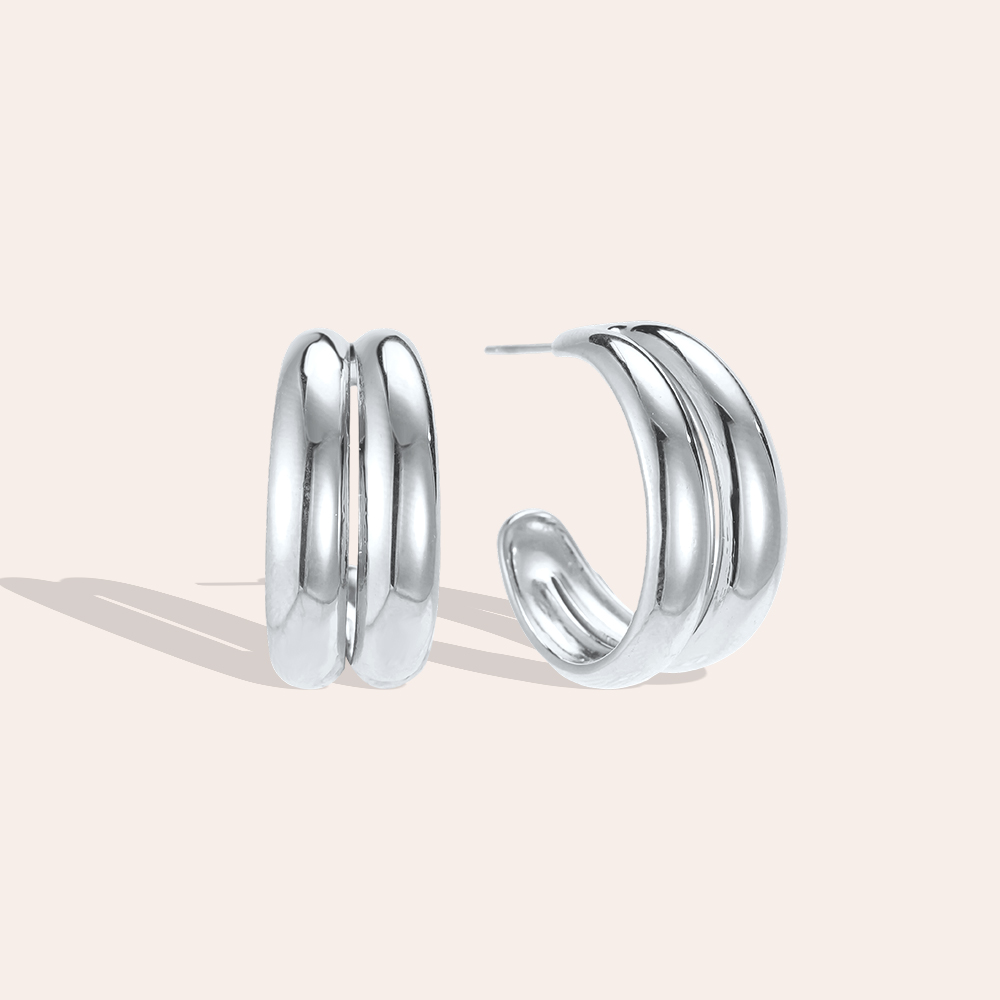 Stainless steel earrings, 25 mm, two half-hoops
