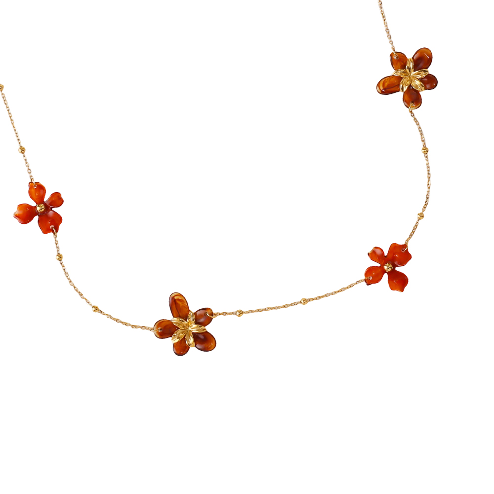 Stainless steel necklace 94cm acrylic flower