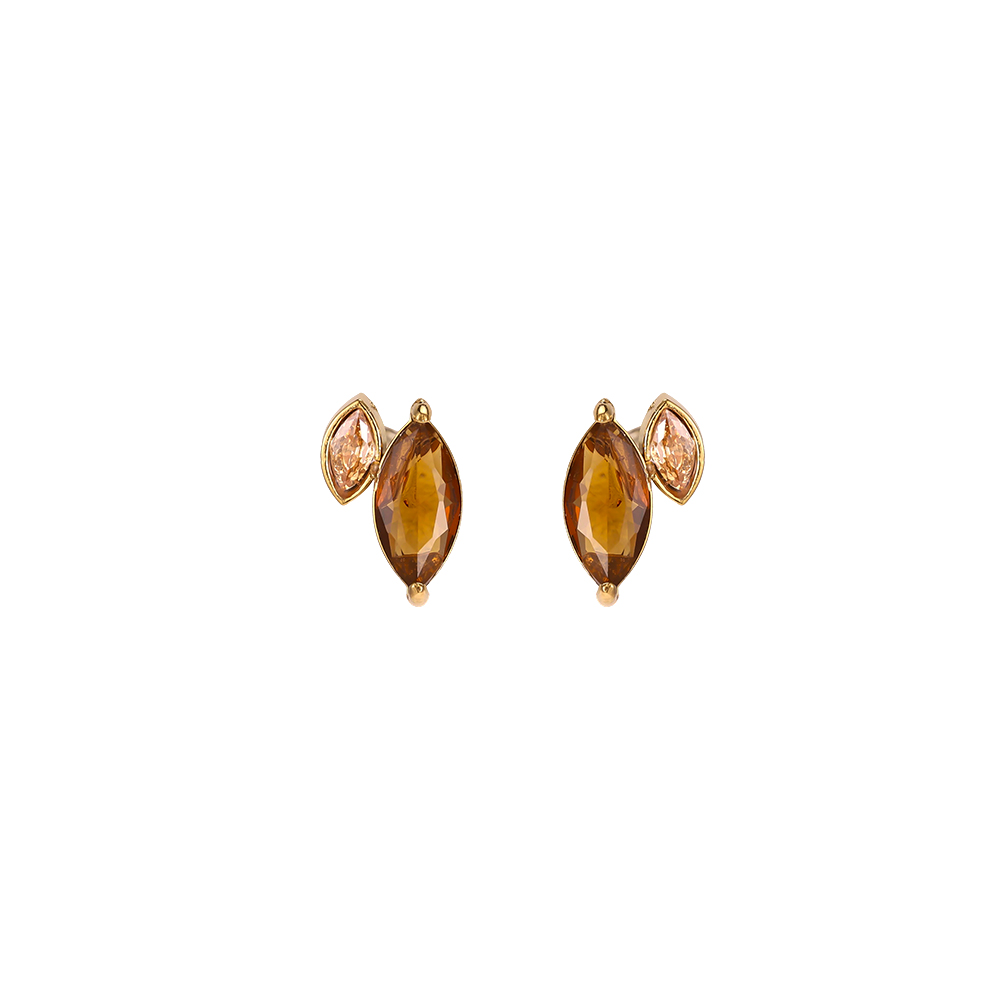 Stainless steel earrings, 6×10 mm, brown cubic zirconia