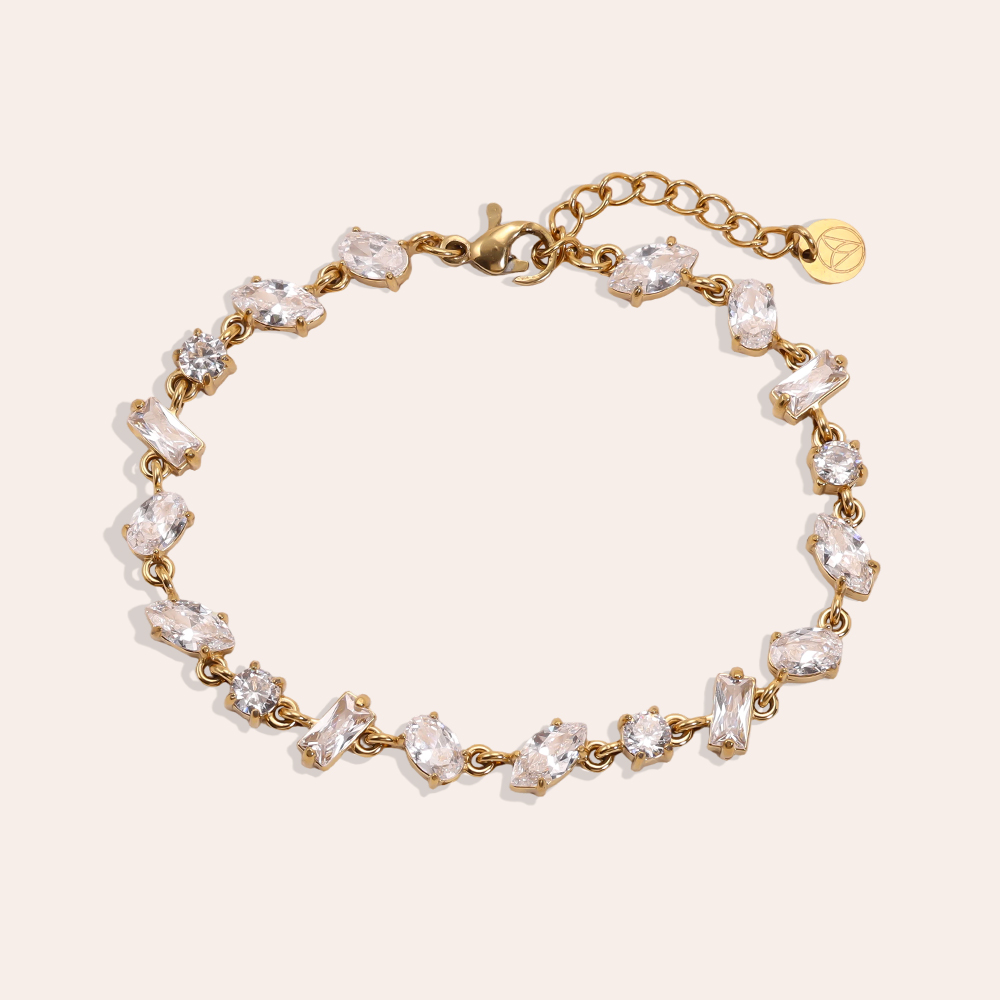 Stainless steel bracelet, 17cm, in various shapes with sparkling cubic zirconia     