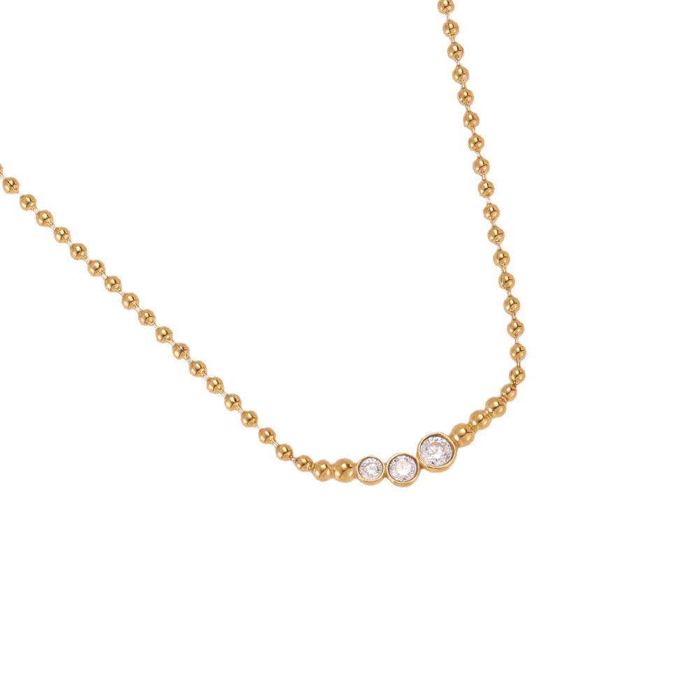 Stainless steel necklace, 40 cm, dot chain with cubic zirconia