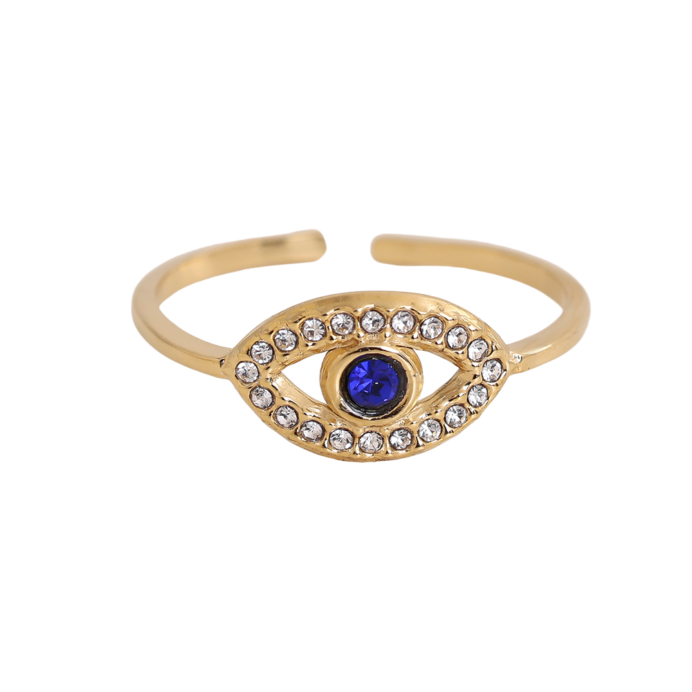 Stainless steel ring Adjustable blue zirconia eyes