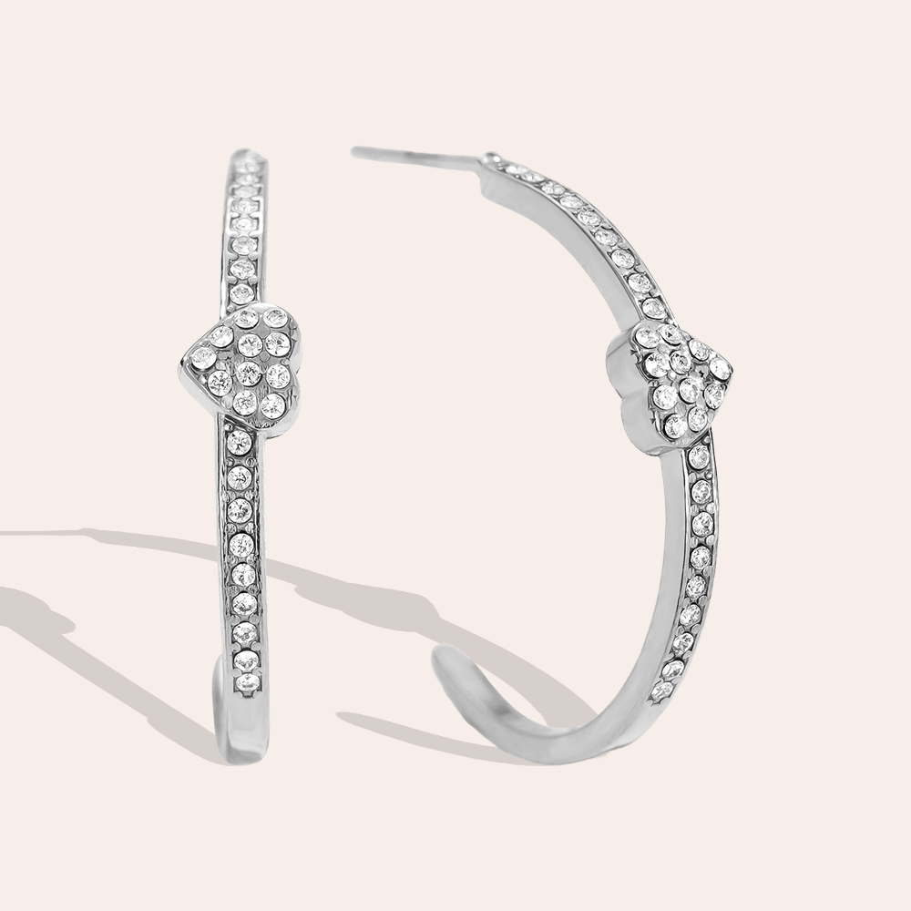 Stainless steel earrings 2cm Heart In Diamond Hoop