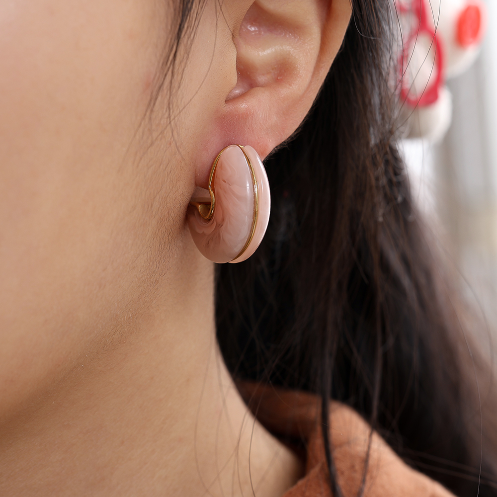 Stainless steel earrings 25mm Half Hoop Moon Resin