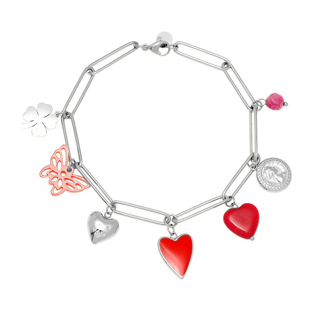 Stainless steel bracelet 21cm Red Charms