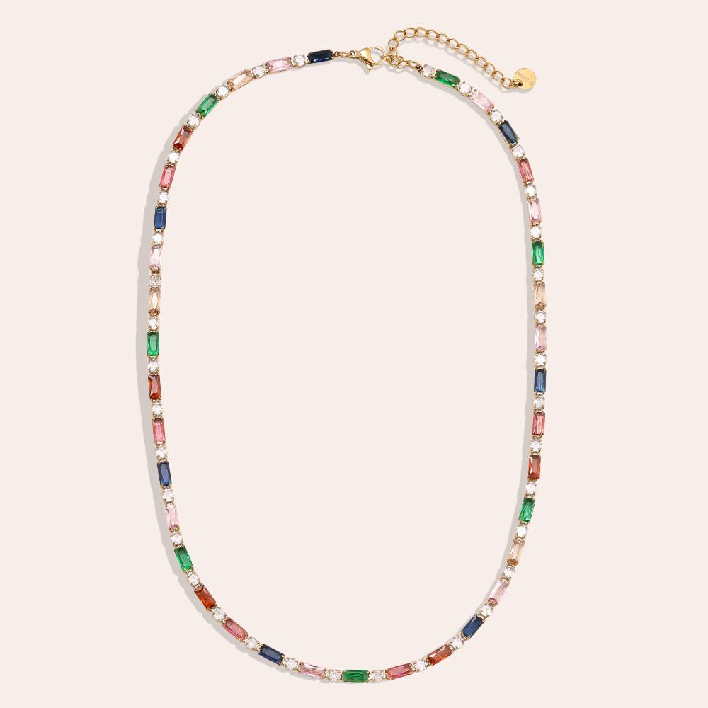 Stainless steel necklace 40cm Multi Colour Diamond