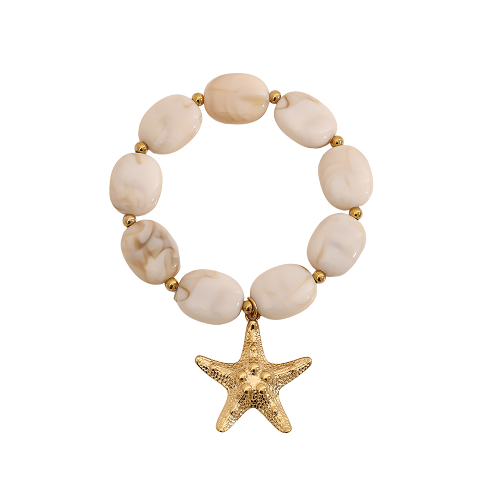 Stainless steel bracelet Elasticated golden starfish and acrylic