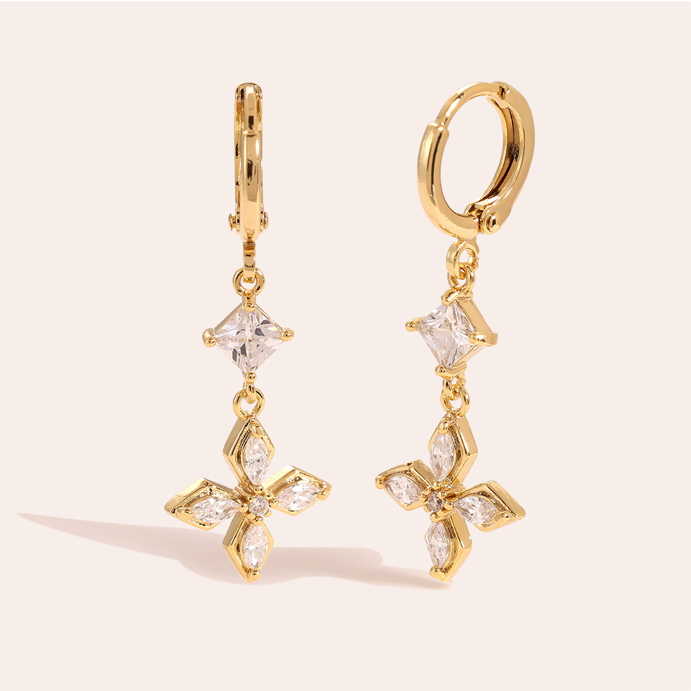 Diamond Shape Flower Gold-plated Earrings