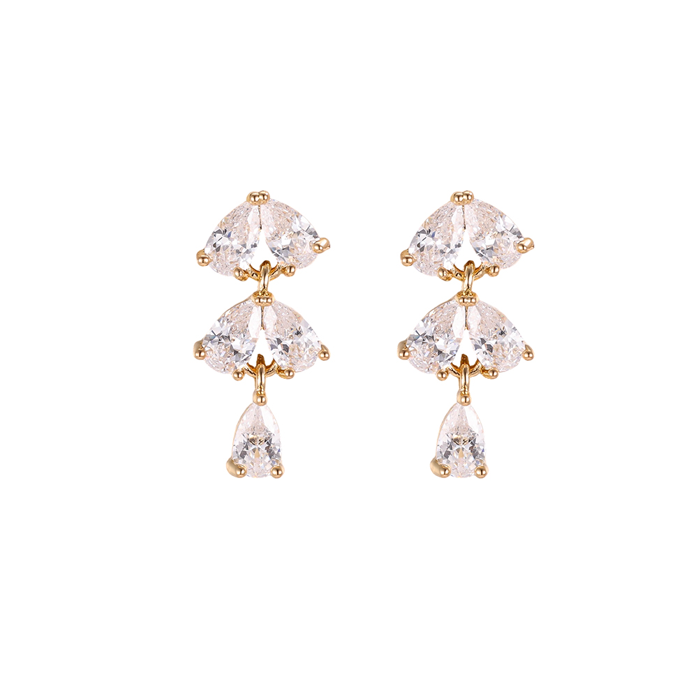 Gold-plated earrings, 18mm, with lots of teardrop-shaped cubic zirconia