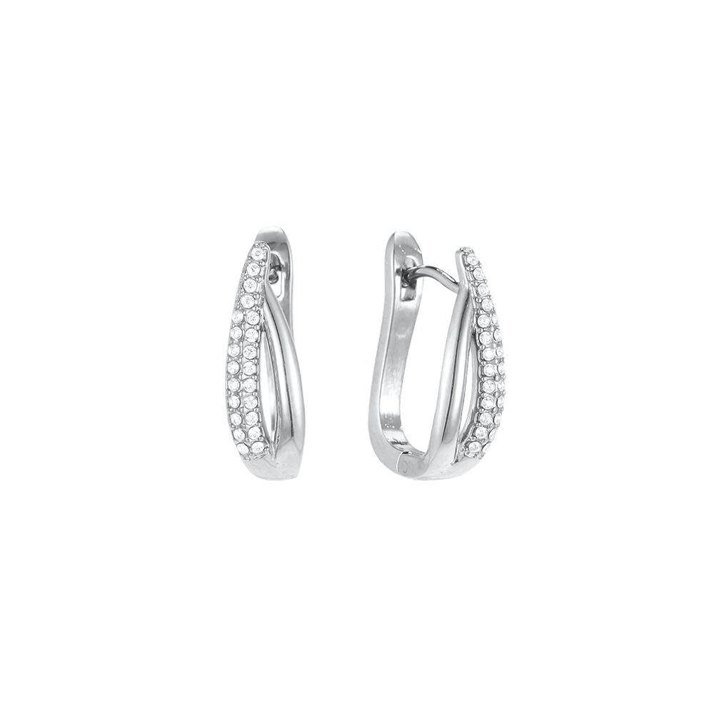 Stainless steel earrings, 18mm, wavy design with rhinestones