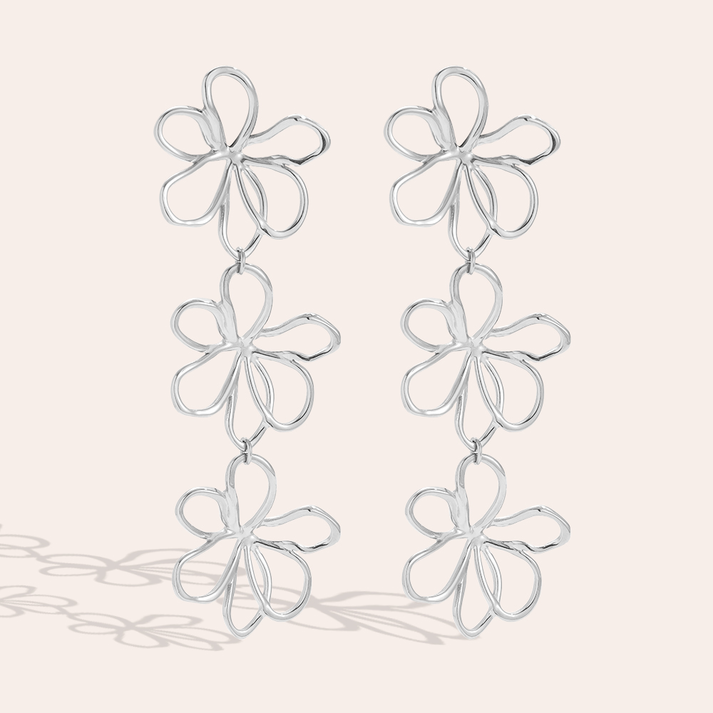Stainless steel earrings 25*75mm Three flowers