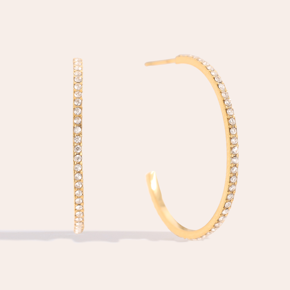 Stainless steel earrings 30mm Simple Diamond Half Hoop