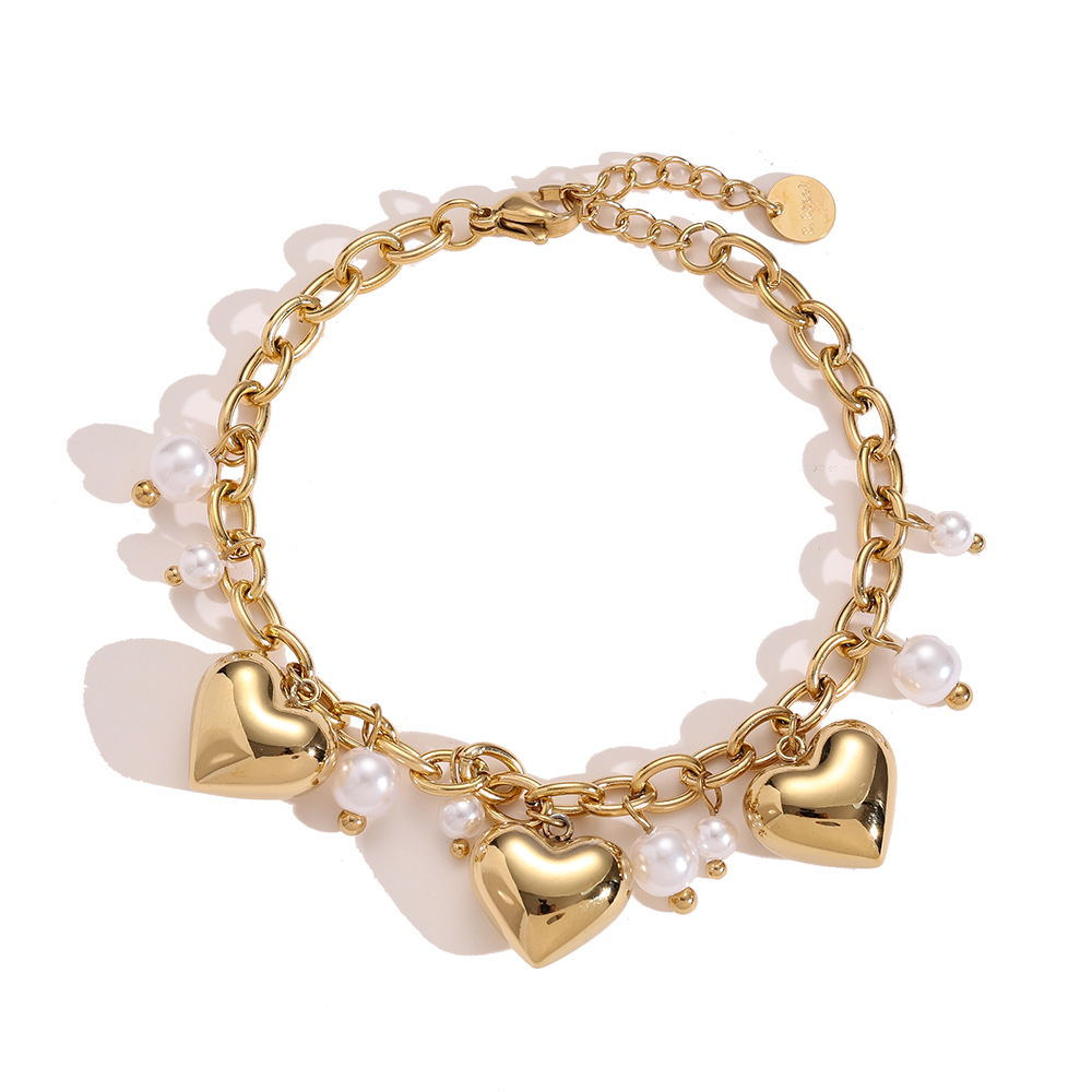 17cm Hearts With Pearl stainless steel bracelet      