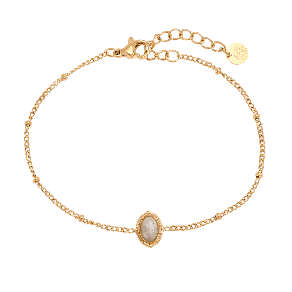 Stainless steel bracelet, 17 cm, with oval natural stones